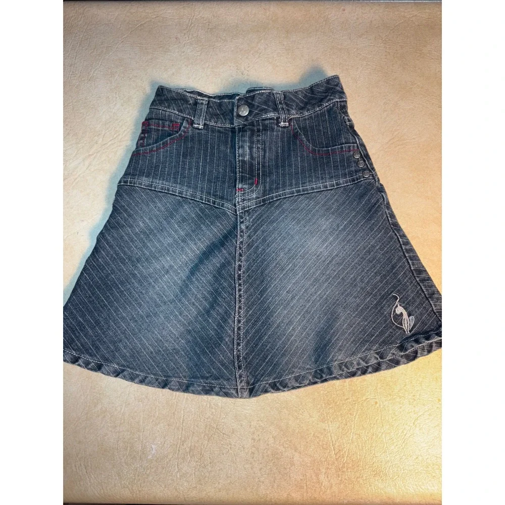 Vintage Baby Phat Girlz‎ Denim Skirt Size 6 Striped Wash Cat Embroidered